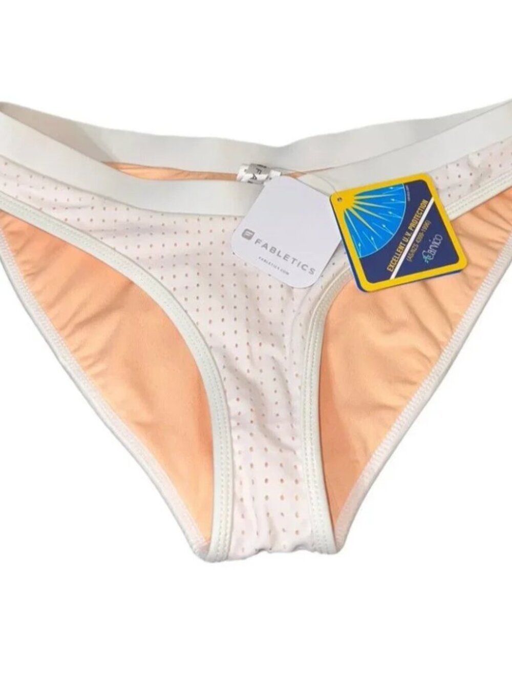 NWT Fabletics Valentina White Nude Cheeky Bikini Swim Bottoms Size Small MSRP$40